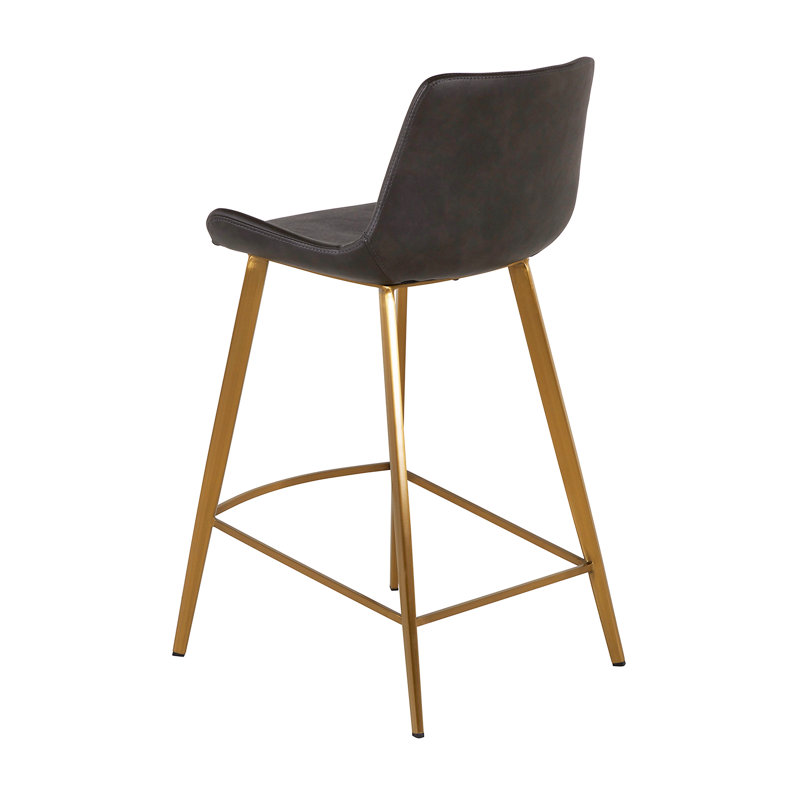 Hines Transitional Brushed Gold and Charcoal Brown Faux Leather Counter Stool