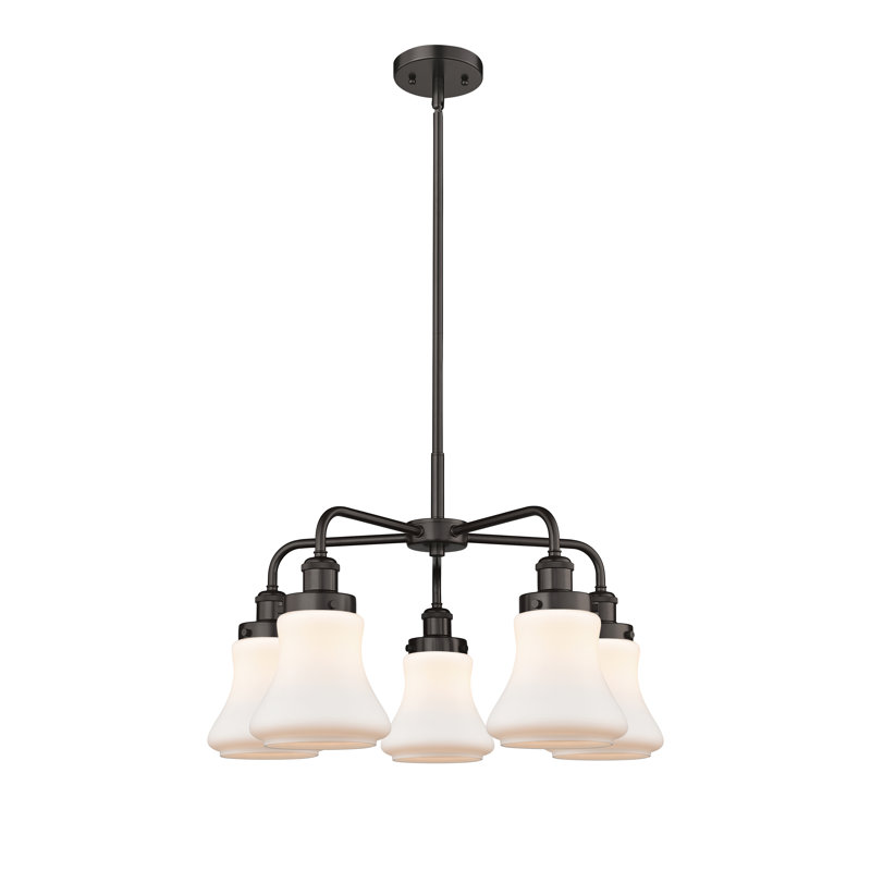 Lustre suspendu 5 lumières 24 po Bhanupriya, Blanc mat, Bronze huilé