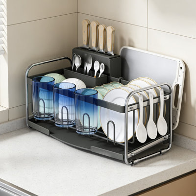 Compact Dish Drying Rack For Kitchen Sink Or Countertop, Multi-Functional Metal Dish Drainer With Plate, Cup, And Utensil Holders For Organized Drying And Storage