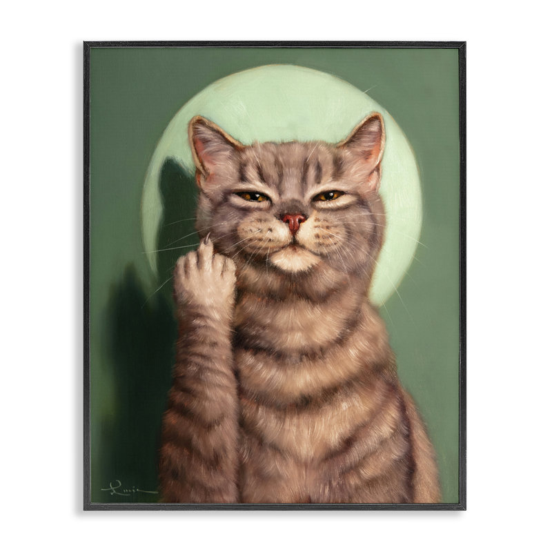 Az-010-Chat encadré et doigt du milieu par Lucia Heffernan, Giclée encadrée noir minuit, H 14 po x l 11 po x P 1,5 po
