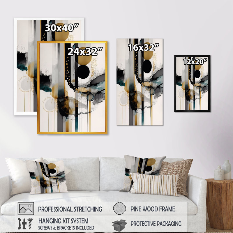 " Abstract Transitional Modern Shapes III ", Black Picture Framed Canvas, 12" W x 20" H
