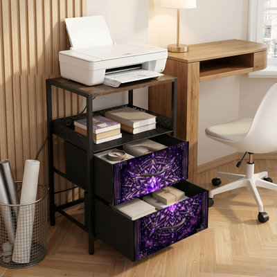 2 Drawers Nightstand with Charging Station, Bedroom Nightstand with USB Ports &amp; Outlets Open Shelf Black
