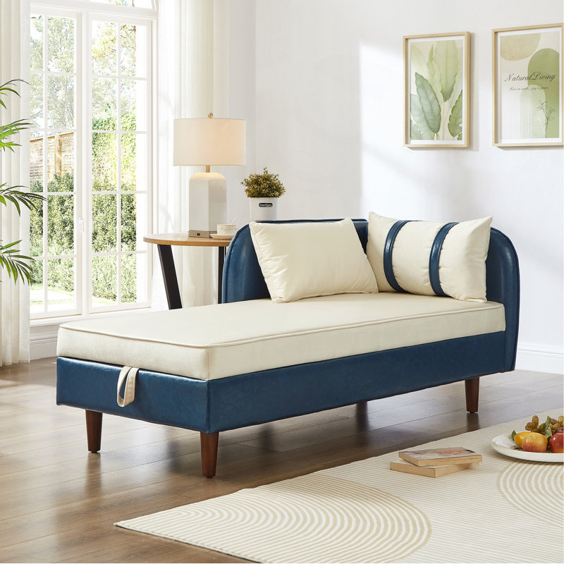 Canapé de rangement 65 po en polyuréthane et velours, Bleu