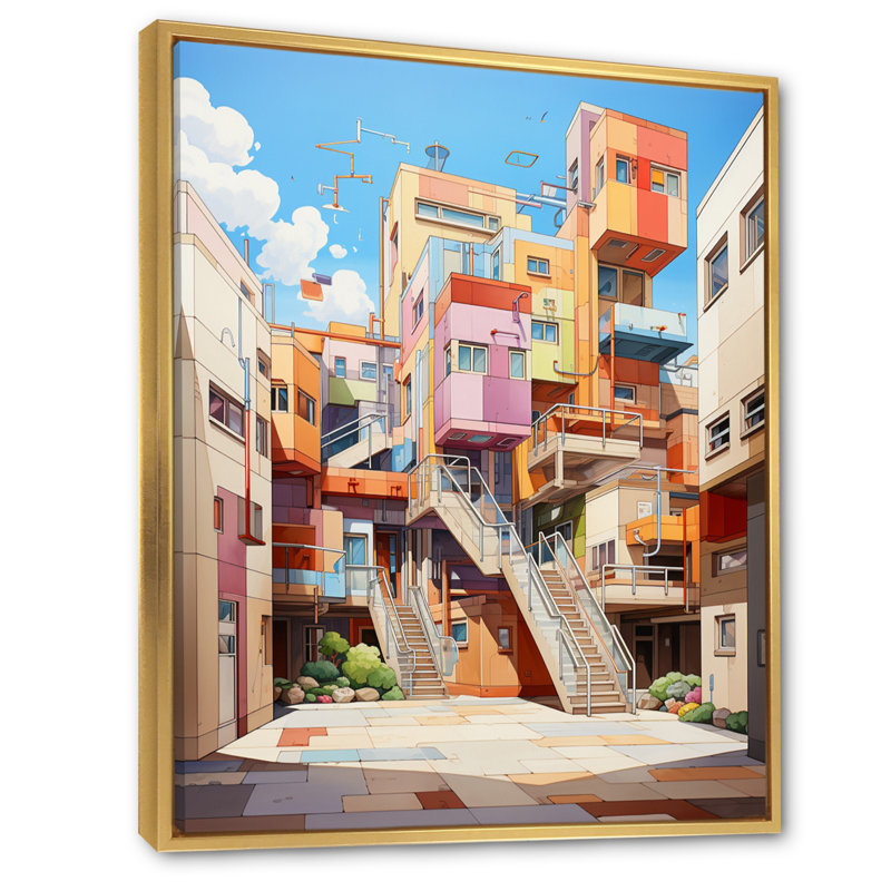 Architecture, bâtiment, savoir infini II, art mural de salon urbain, H 20 po x l 12 po x P 1 po, Cadre flottant doré