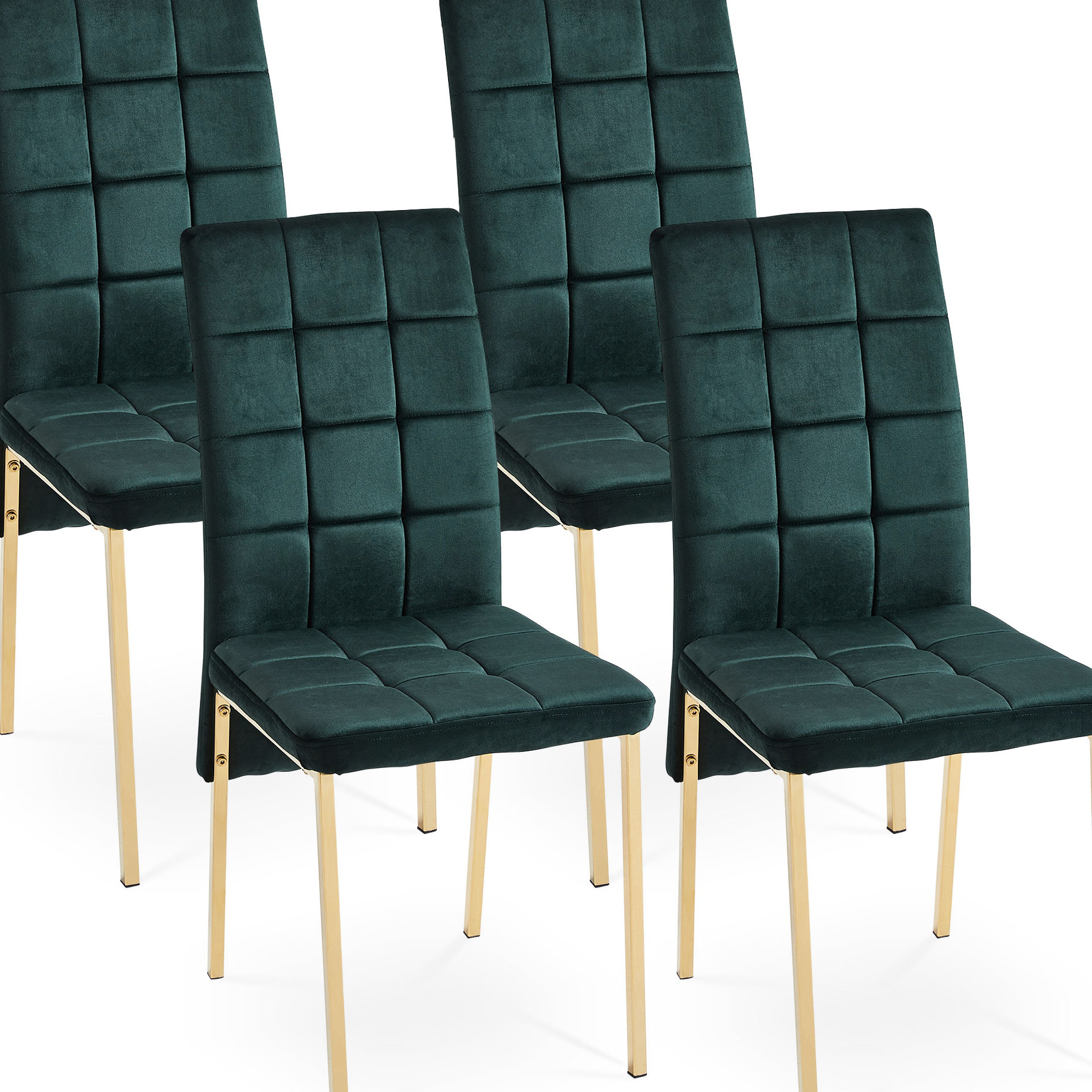 Hokku Designs Of 4 Velvet Dining Chairs - Modern, High Back With Golden ...