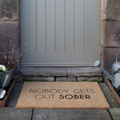 Benner Nobody Gets out Sober Kitchen Mat