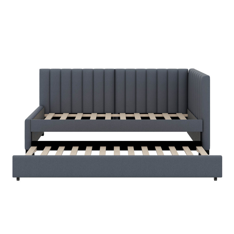 Twin Size Sofa Bed Upholstered Daybed With Trundle, Gray