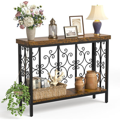 Narrow Sofa Table with Storage Shelf, Console Table Behind Couch