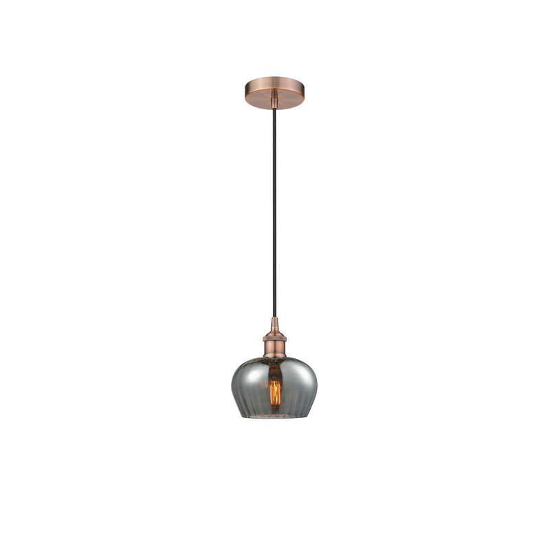 Luminaire suspendu simple à 1 lumière Noille, Cuivre antique, Brun, H 11,5 po x l 11 po x P 11 po