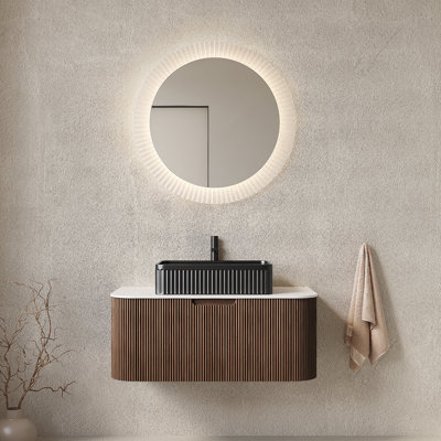 Meuble-lavabo mural flottant avec lavabo, armoire de rangement et tiroir, idéal pour les salles de bain modernes et pour optimiser l'espace