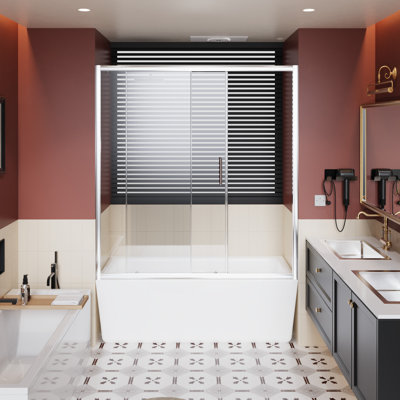 60 In Width 62 Height Single Sliding Shower Door, 1/5 Inch Thick Clear Tempered Glass, Finish, Aluminum Alloy Structure, Smooth And Silent, Water - Threshold Bathtub W X H, Frame, Zinc Wheels, Quiet