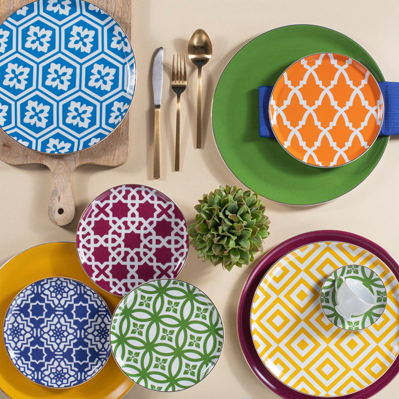 Morocco Flat Plate, Green, 32 Cm, Yellow