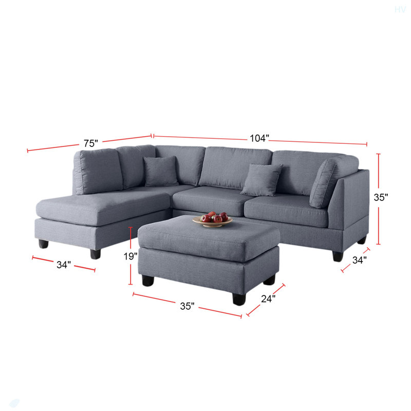 Polyfiber Reversible Sectional Sofa With Ottoman