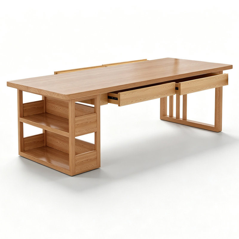 Bureau rectangulaire en bois massif avec 4 tiroirs Burlywood, H 29,53 po x l 62,99 po x P 27,56 po