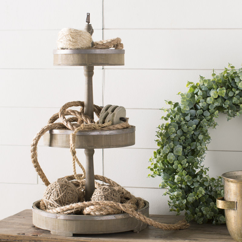 Wood Tiered Stand, Tin