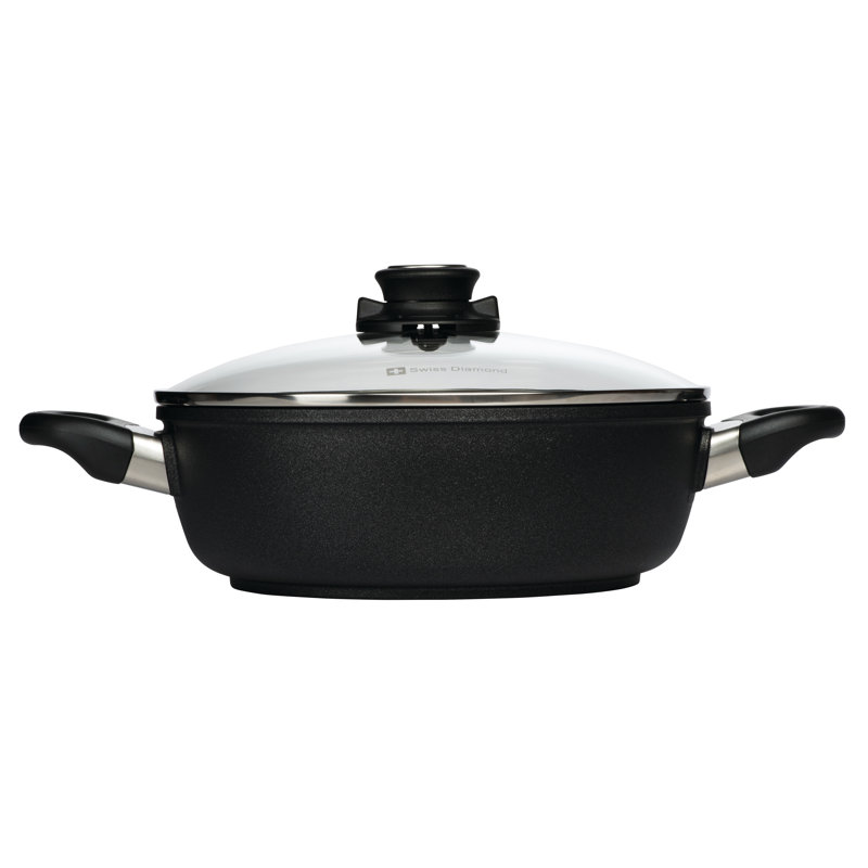 3.2 Qt Black Aluminum Non-Stick Induction Casserole with Lid