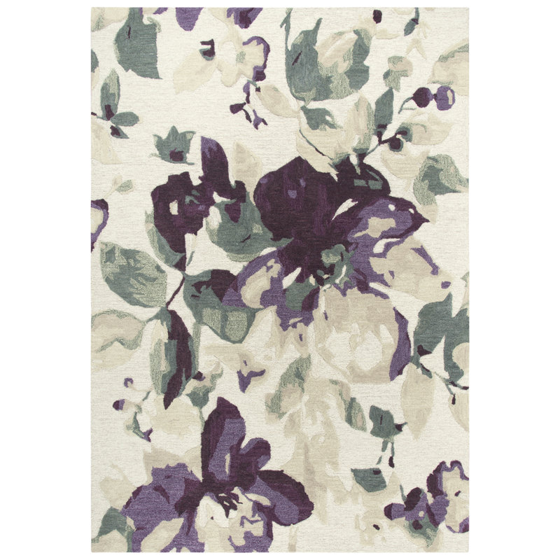 Tapis beige / mauve en laine touffeté à la main Gaye, Rectangle 8 pi x 10 pi