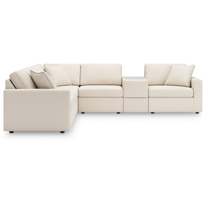 Chobanyan 6-Piece Sectional With Storage Console, Beige Polyester