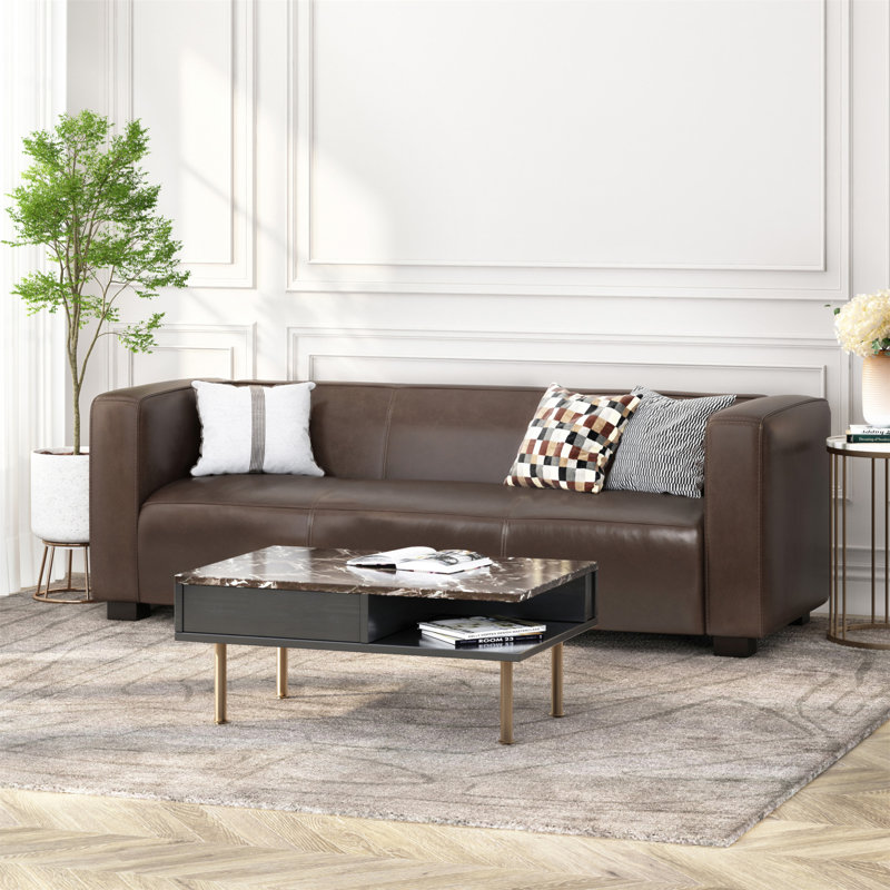Ahvianna 80.25'' Faux Leather Sofa, Dark Brown Faux Leather