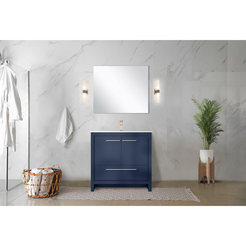 Freestanding Standard With Top with Mirror, Navy Blue