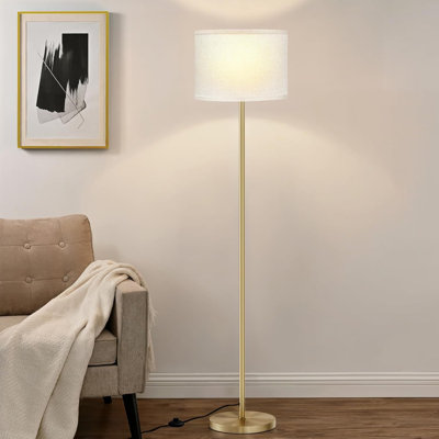 Lampe sur pied moderne de 60 po avec abat-jour, grandes lampes pour salon, chambre à coucher, bureau, salle à manger, abat-jour beige avec mât doré (sans ampoule)