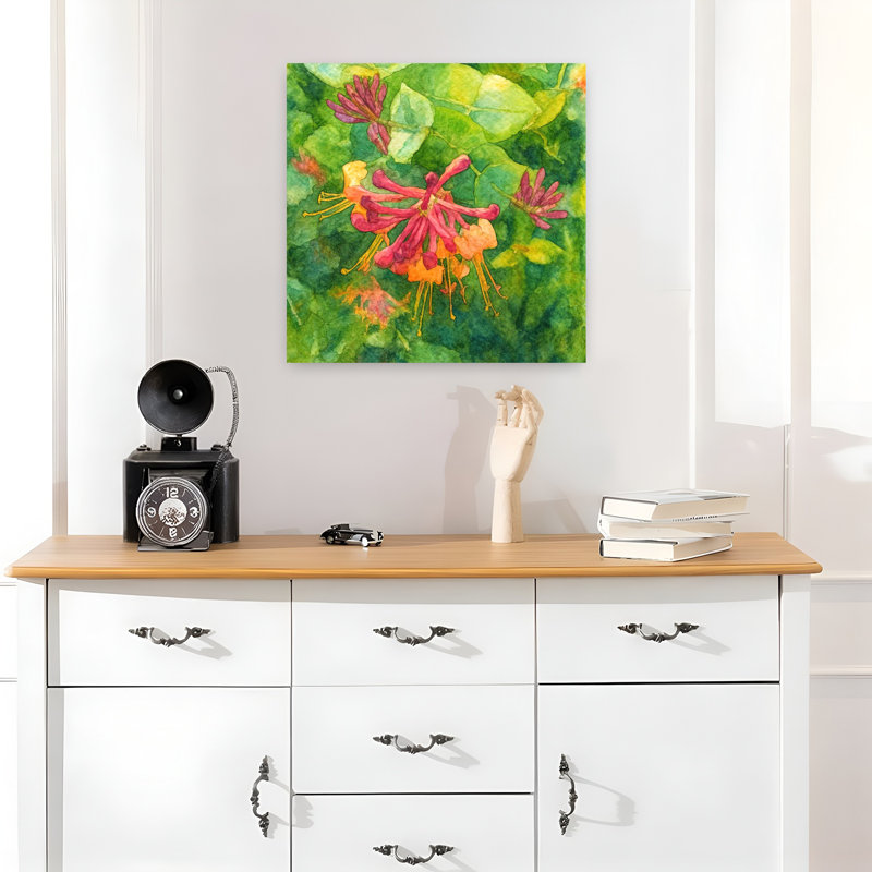Art contemporain abstrait chèvrefeuille en fleur, H 18 po x l 18 po