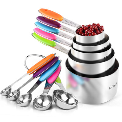 U-Taste 18/8 Stainless Steel Measuring Cups And Spoons Set Of 10, Nesting Heavy Duty Metal Kitchen Baking Cooking Food Measure Set For Dry And Wet Ingredient