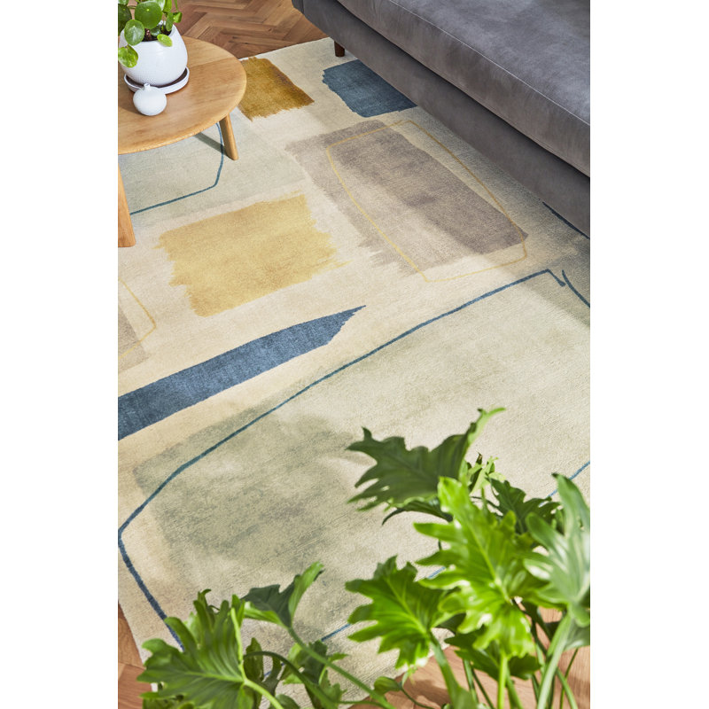 Yalissa Hand Woven Wool Geometric Area Rug, Rectangle 5'3" x 7'6"