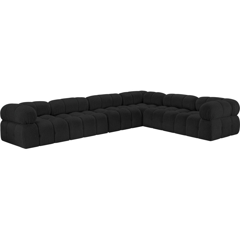 Ames Upholstered Sofa, Black Boucle Fabric, 3 Armless, 3 Corner
