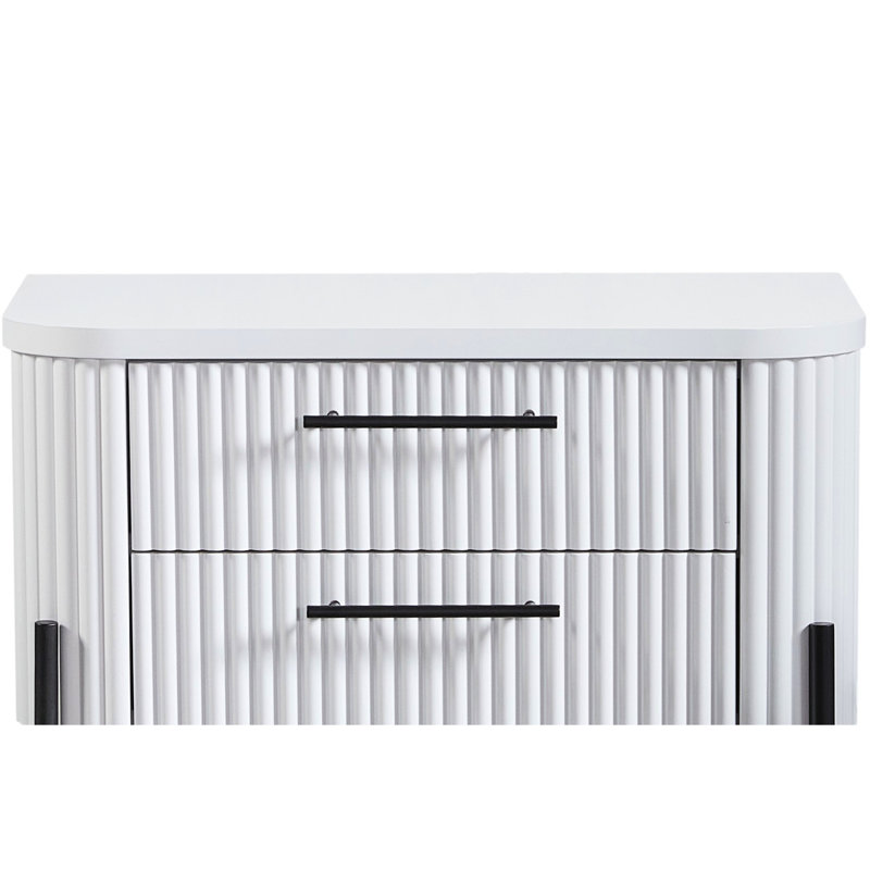 Table de chevet 2 tiroirs - blanc, compatible avec le type C, bois massif +, accents métalliques, doublure de la base 2 po, compartiment de rangement intérieur en feutre