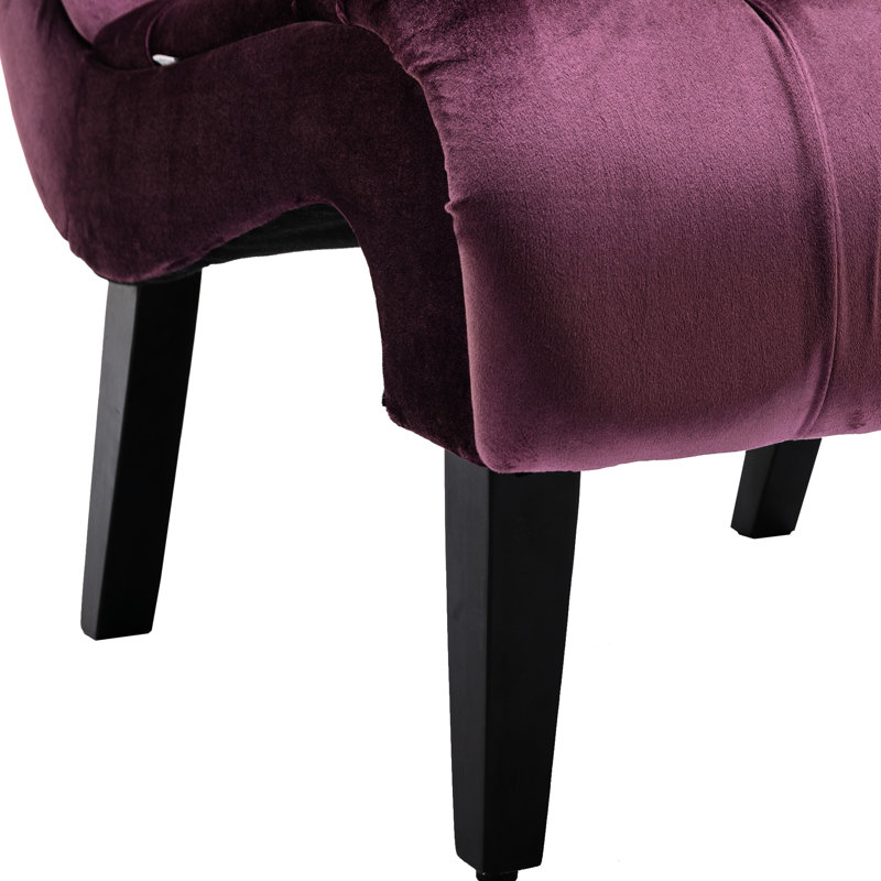 Modern Purple Velvet Leisure Chair With Piped Edge And Comfortable For Bedroom Dining Room - Stylish Decor Upholstered Foam Filled Seat Simple Assembly