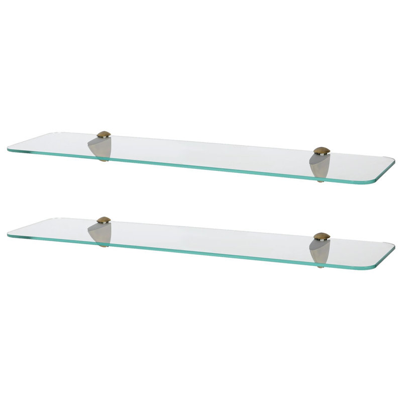Harbour Housewares - Rounded Floating Glass Shelves with Metallic Brackets, 13 H x 60 W x 0.5 D cm, Gold