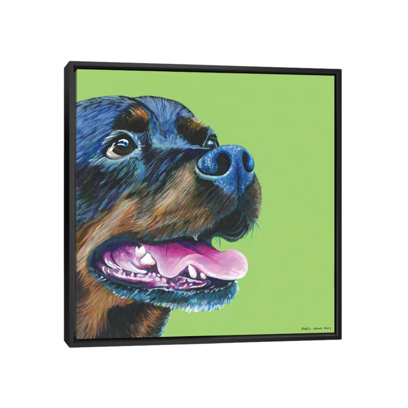« rottweiller on lime, square » par kirstin en bois, impression sur toile, H 18 po x l 18 po x P 1,5 po, Pas de tapis