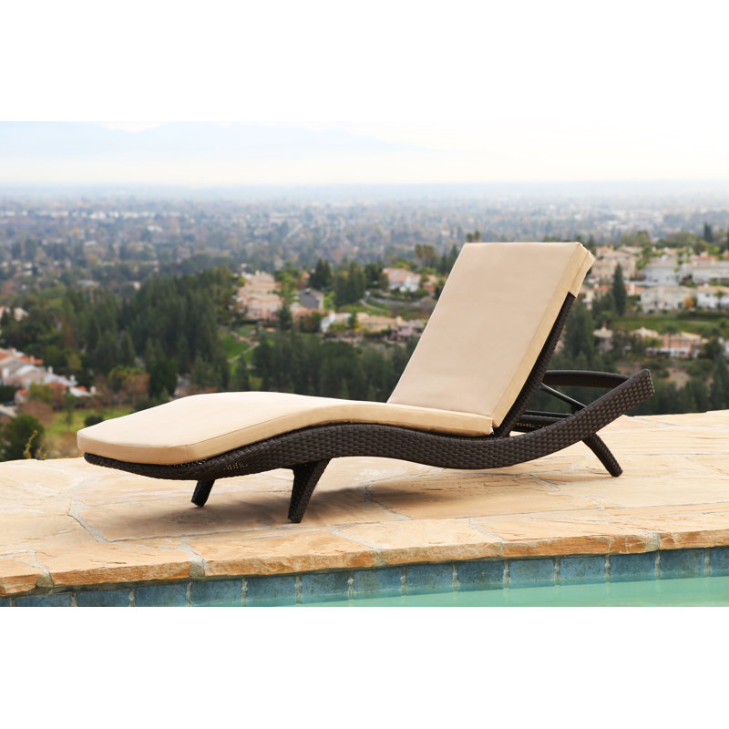 Cleghorn Outdoor Wicker Chaise Lounge , Sunbrella Cushion Included, Buttercream Beige