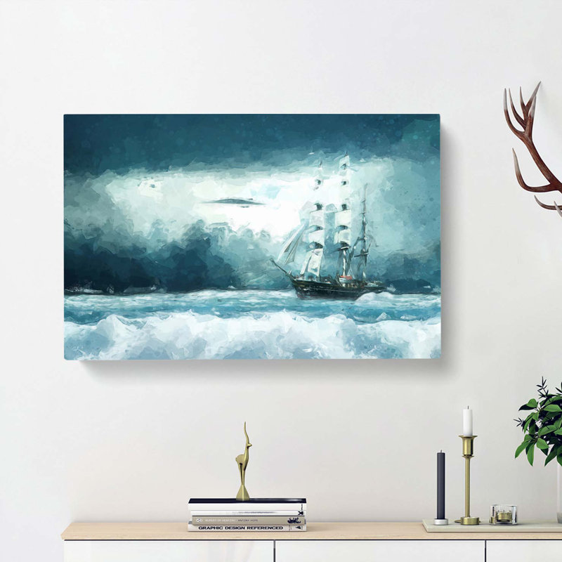 Ship Sailing Over A Stormy Sea In Abstract - Wrapped Canvas, 50cm H x 76cm W x 3cm D