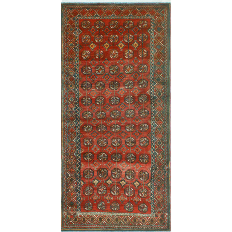 One-of-a-Kind 4'7" x 9'10" 1980s Runner Wool Area Rug in Red