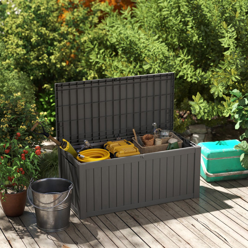 Decksplore 150 Gallons Water Resistant Resin Lockable Deck Box, Black