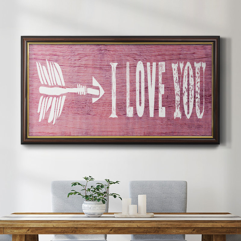 «I Love You», art textuel sur toile, H 25 po x l 45 po x P 1 po