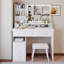 Grande coiffeuse de 41 po avec miroir DEL et tabouret | Bureau surdimensionné, éclairage tricolore à contrôle tactile, rangement multicouche à grande capacité-476750590