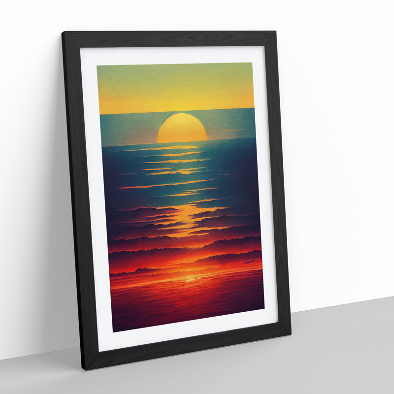 Sunset Watercolour Art No.6 - Print, 46cm H x 34cm W, No Matte, Black Framed Paper