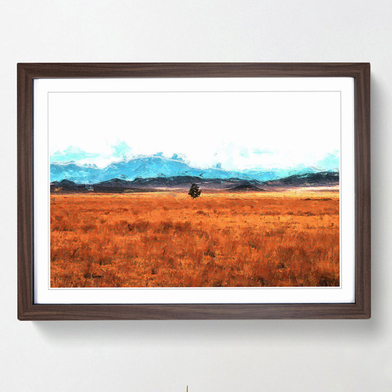 Lone Tree in Montana - Picture Frame Painting Print, 48cm H x 65cm W x 2cm D, Walnut Framed