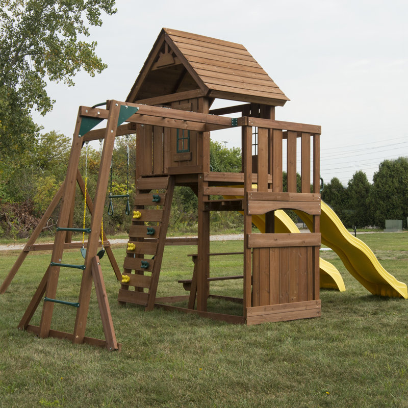 Castlebrook Large Wooden Play Swing Set with Slides and Clubhouse