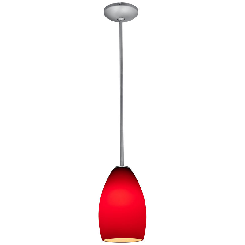Luminaire suspendu à 1 lumière Carballo, Acier brossé, Rouge