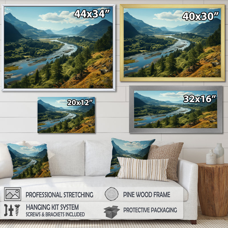 «USA Columbia River Gorge Landscape I», reproduction d'art sur toile, H 30 po x l 40 po x P 1,5 po, Cadre simple noir