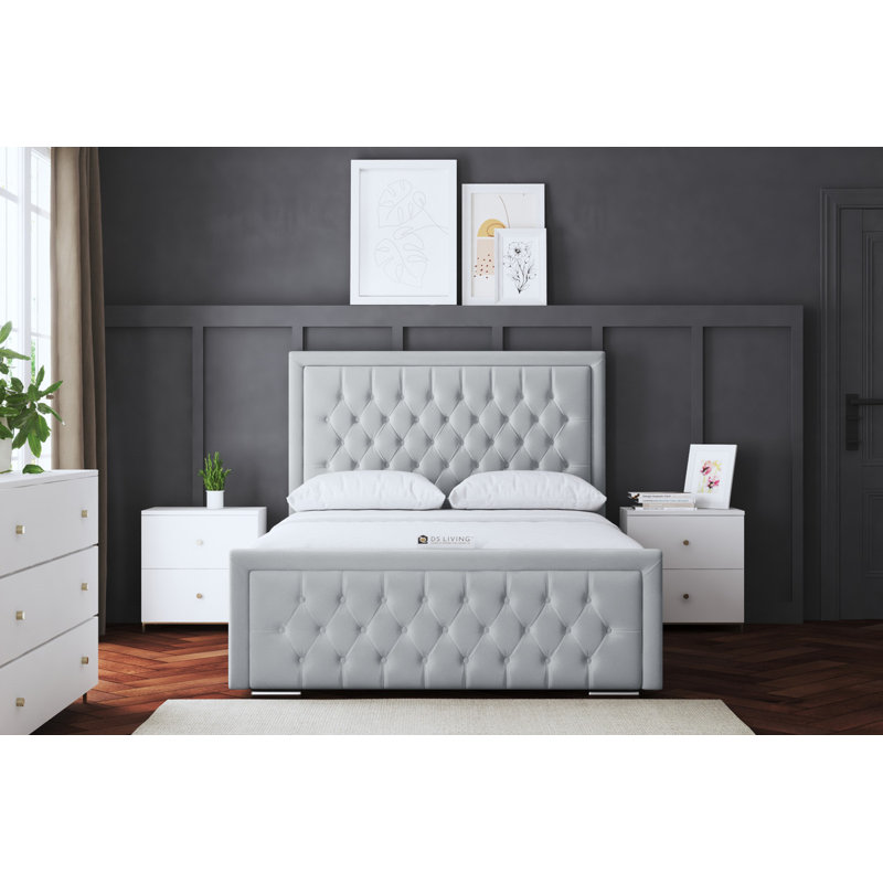 Allegra Upholstered Ottoman Bed with Headboard, Small Double (4'), Silver