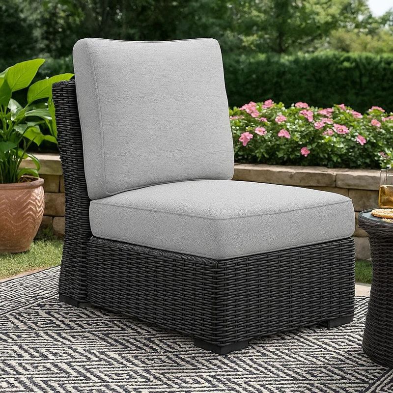 Fauteuil modulaire d'extérieur sans accoudoirs Tira, osier tissé noir, gris Nuvella