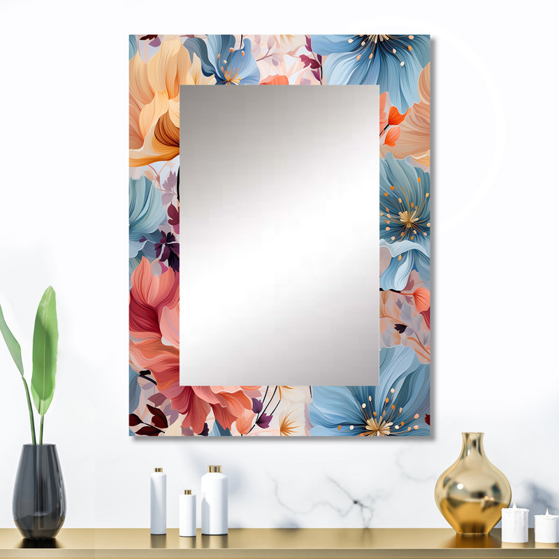 Saxatil Yellow And Blue Petals Floral Expression - Floral Large Wall Mirror, Cottage Unique Mirror, Printed Metal Art