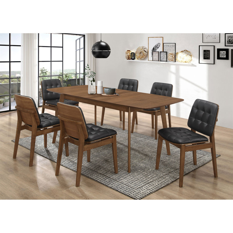 Draper Natural Walnut And Black 7-Piece Rectangular Dining Set, 7 Pieces: Table, 6 Chairs