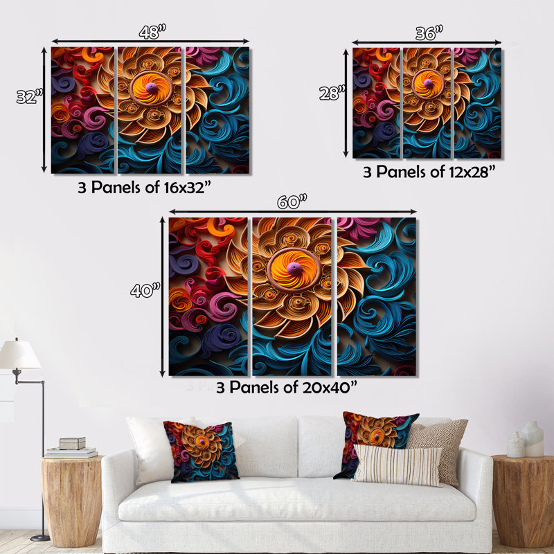 «Colorful Indian Art Mystic Rangoli II», reproduction d'art sur toile, H 12 po x l 20 po x P 1 po, Cadre flottant brun