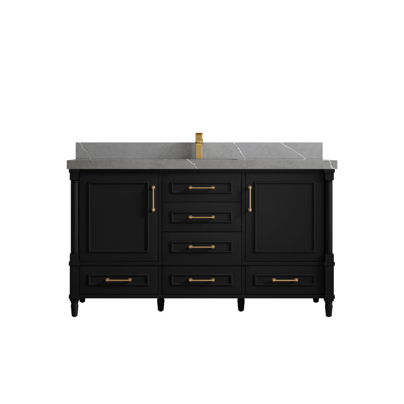 Ensemble de meuble-lavabo simple 60 po Aberdeen, Gris Piatra, Forêt foncée